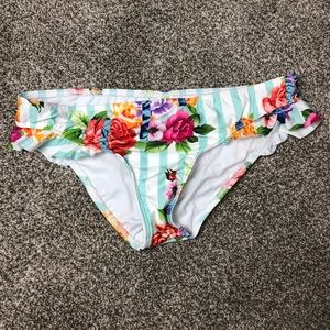 Gianni Bini Aqua Floral Stripe Ruffle Swim Bottom